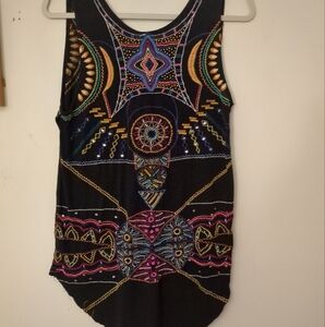 Free People Black Hot To Trot  Embroidered Beaded Festival Tank